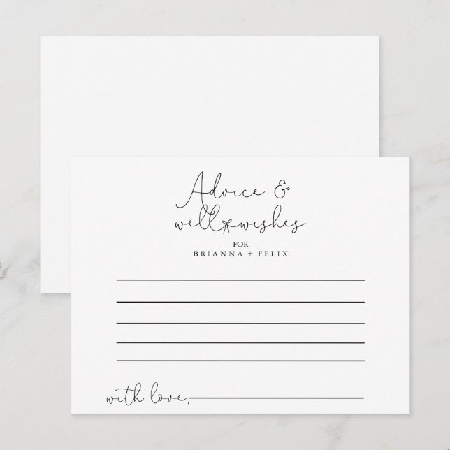 Elegant Simple Calligraphy Wedding Advice Card (Front/Back)