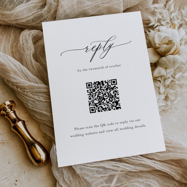 Elegant Simple Calligraphy Wedding QR Code RSVP Card (Creator Uploaded)