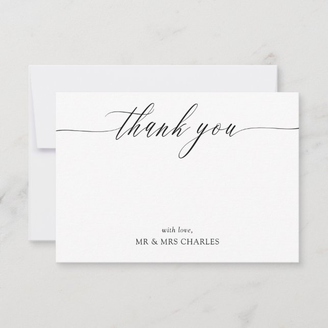 Elegant Simple Calligraphy Wedding Thank You Card (Front)