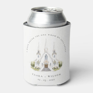 Elegant Simple Catholic Watercolor Church Wedding Can Cooler