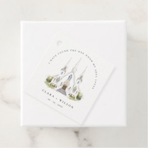 Elegant Simple Catholic Watercolor Church Wedding Favour Tags