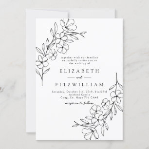 Elegant Simple Cherry Blossom Hand Drawn Wreath  Invitation