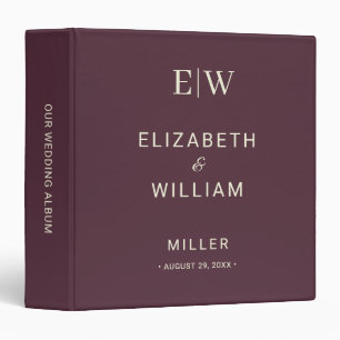 Elegant Simple Cherry Lacquer, Monogram Wedding Binder