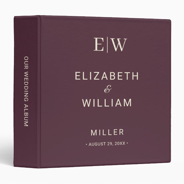 Elegant Simple Cherry Lacquer, Monogram Wedding Binder (Front/Spine)