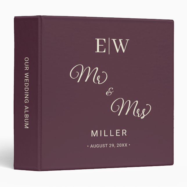 Elegant Simple Cherry Lacquer, Monogram Wedding Binder (Front/Spine)