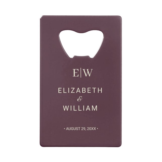 Elegant Simple Cherry Lacquer, Monogram Wedding Credit Card Bottle Opener (Front)