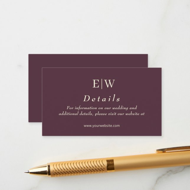 Elegant Simple Cherry Lacquer, Monogram Wedding Enclosure Card (Front/Back In Situ)