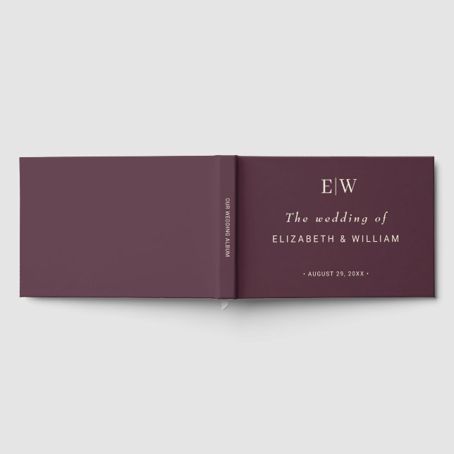 Elegant Simple Cherry Lacquer, Monogram Wedding Guest Book (Full)