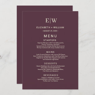 Elegant Simple Cherry Lacquer, Monogram Wedding Menu
