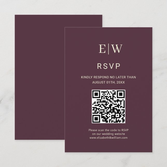 Elegant Simple Cherry Lacquer, Monogram Wedding RSVP Card (Front/Back)