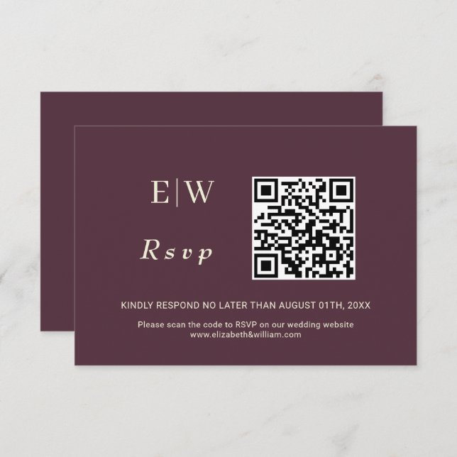 Elegant Simple Cherry Lacquer, Monogram Wedding RSVP Card (Front/Back)
