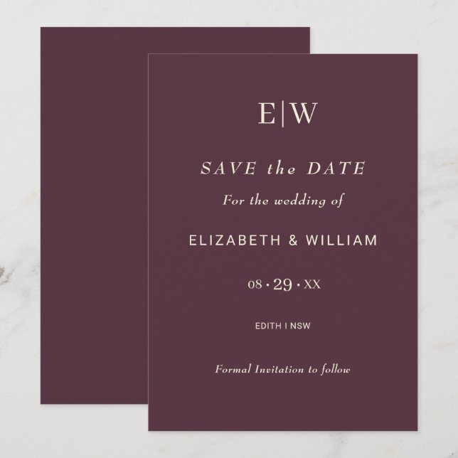 Elegant Simple Cherry Lacquer, Monogram Wedding Save The Date (Front/Back)