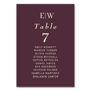 Elegant Simple Cherry Lacquer, Monogram Wedding Table Number