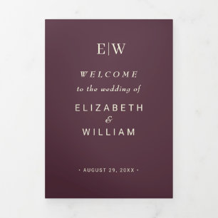 Elegant Simple Cherry Lacquer, Monogram Wedding Tri-Fold Programme