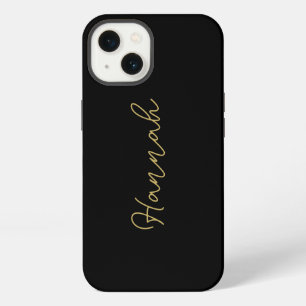 Elegant Simple Chic Black and Gold Script Monogram iPhone 13 Case