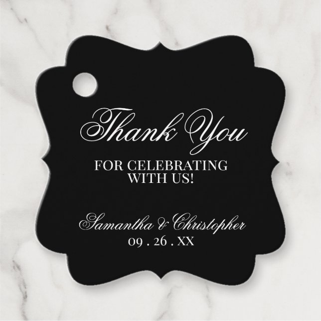 Elegant Simple Chic Black Thank You Wedding Favour Tags (Front)