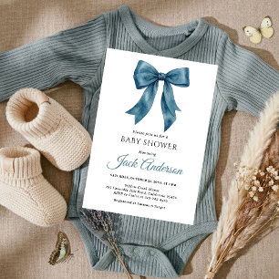 Elegant Simple Chic Blue Bow Boy Baby Shower  Invitation