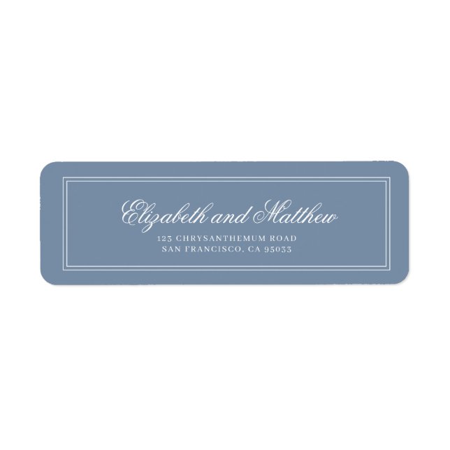 Élégant Simple Classic Blue Mariage Adresse de ret (Devant)