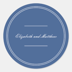 Elegant Simple Classic Blue Wedding Round Sticker
