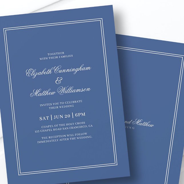 Elegant Simple Classic Blue & White Wedding Invitation (Creator Uploaded)