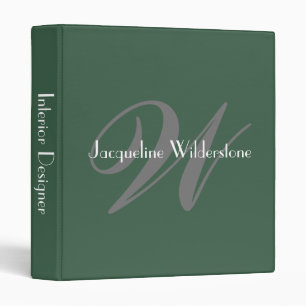 Elegant Simple Classic Monogram & Name Olive Green Binder
