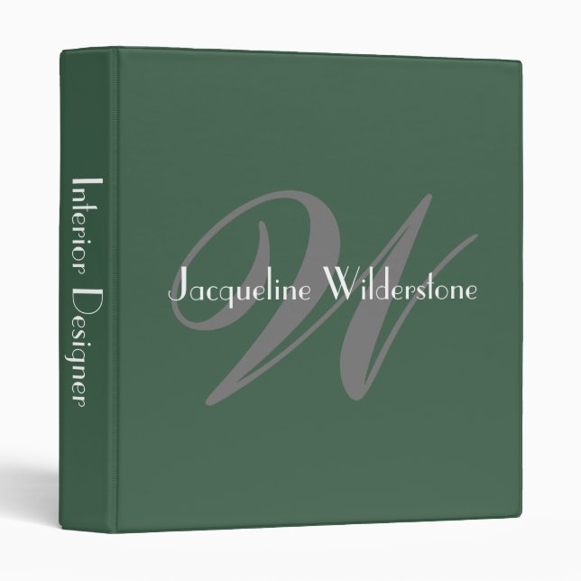 Elegant Simple Classic Monogram & Name Olive Green Binder (Front/Spine)