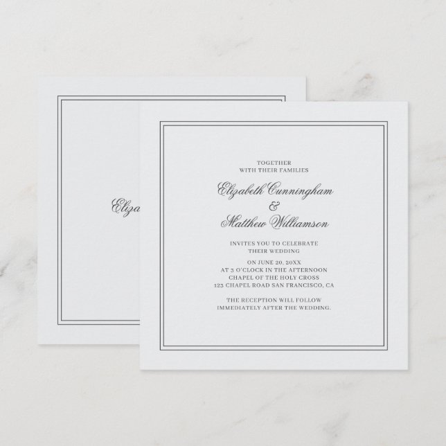 Elegant Simple Classic White Wedding Invitation (Front/Back)