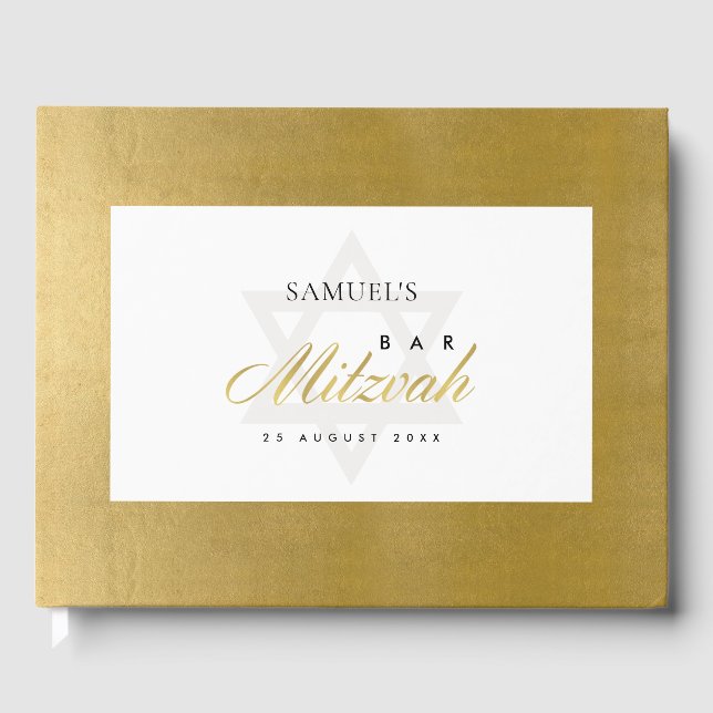 ELEGANT SIMPLE CLEAN FAUX GOLD BAR BAT MITZVAH GUEST BOOK (Front)