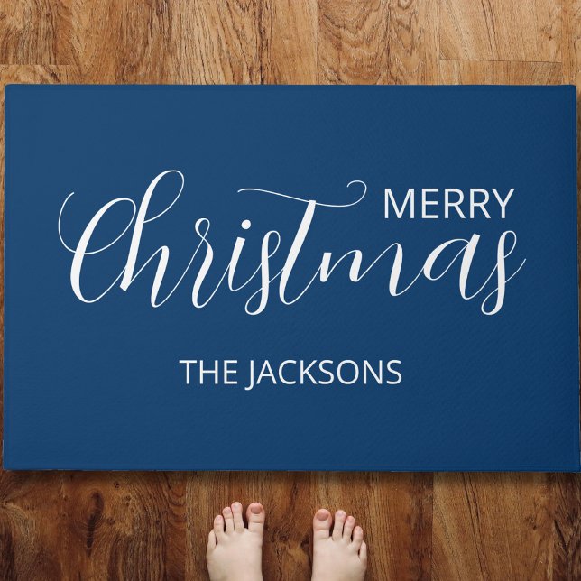 Elegant Simple Clean Midnight Blue Christmas   Doormat (Creator Uploaded)