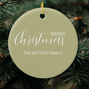 Elegant Simple Clean Sage Green Christmas   Ceramic Ornament