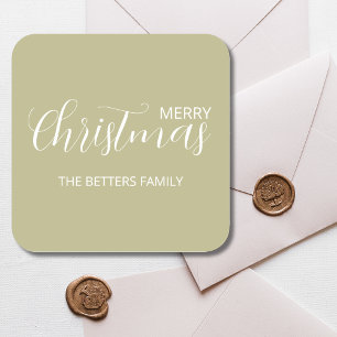 Elegant Simple Clean Sage Green Christmas   Square Sticker