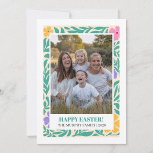 Elegant Simple Colorful Floral Easter Family Photo Holiday Card