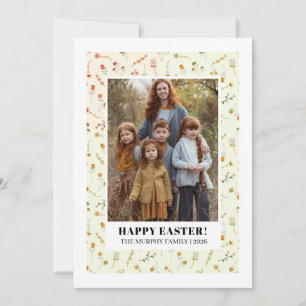 Elegant Simple Colourful Floral Easter Family Phot Holiday Card