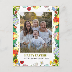 Elegant Simple Colourful Floral Easter Family Phot Holiday Postcard