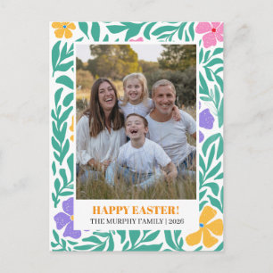 Elegant Simple Colourful Floral Easter Family Phot Holiday Postcard