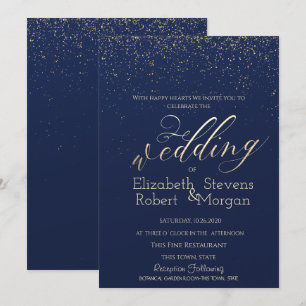 Elegant Simple Confetti Navy Blue Wedding Invitation