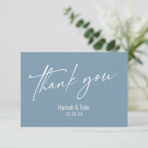 Elegant Simple Contemporary Handwriting Dusty Blue Thank You Card