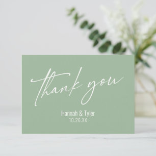 Elegant Simple Contemporary Handwriting Sage Green Thank You Card