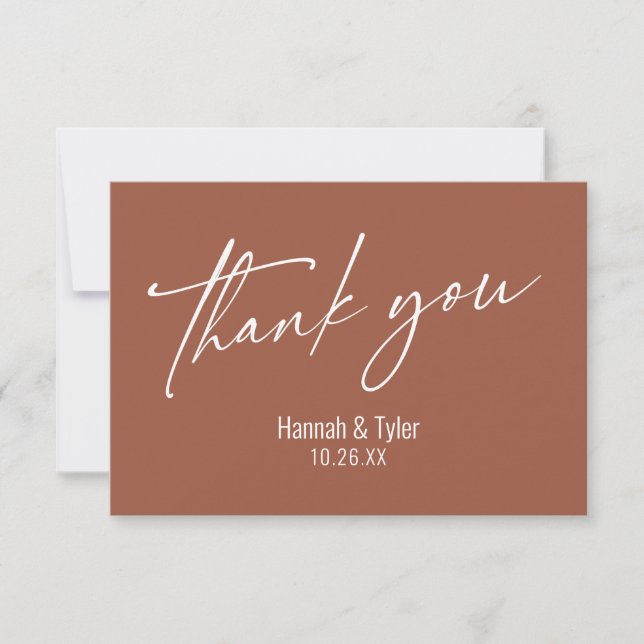 Elegant Simple Contemporary Handwriting Terracotta Thank You Card (Front)