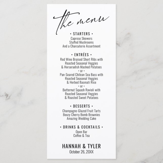 Elegant Simple Contemporary Typography White Menu (Front)
