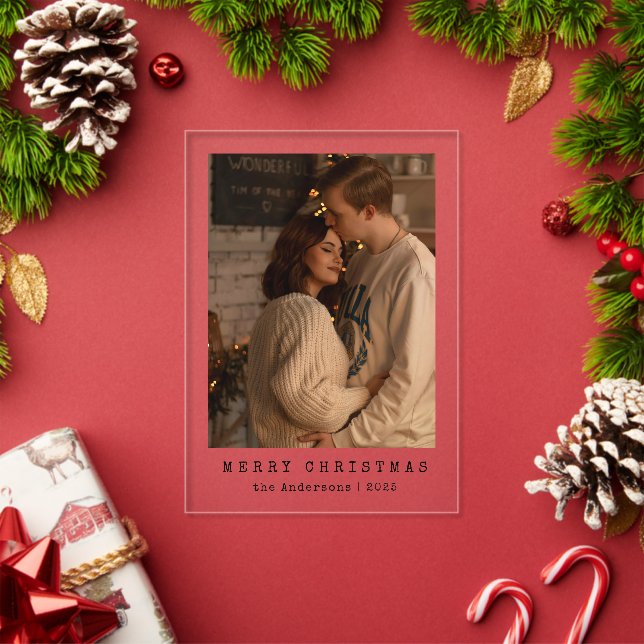 Elegant Simple Couple Photo Christmas Card Acrylic Invitations (Insitu (Holiday))