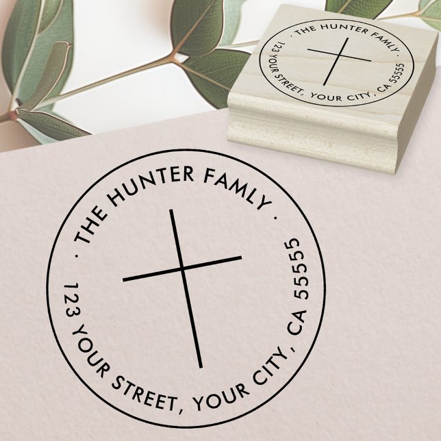 Elegant simple cross Christian return address Rubber Stamp (Elegant simple cross Christian return address Rubber Stamp)