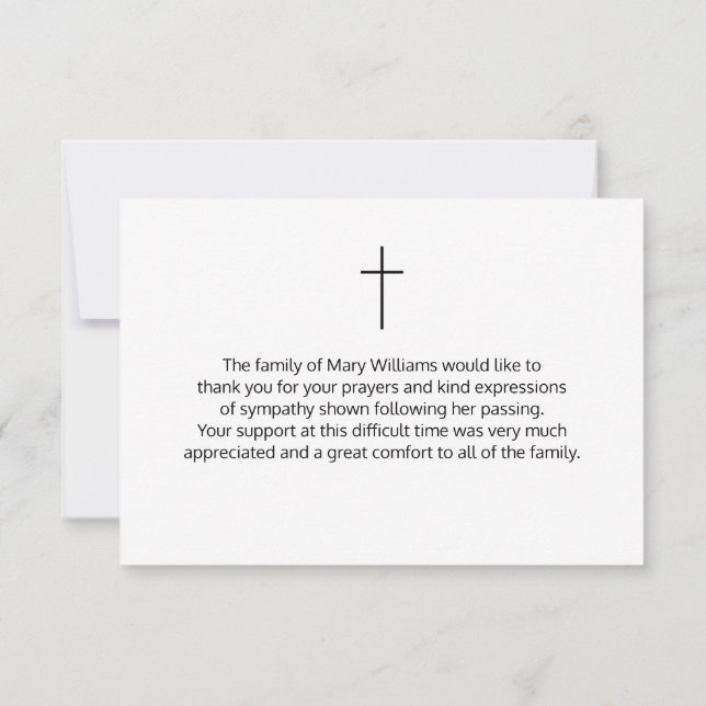 Elegant Simple Cross Sympathy Thank You Card (Back)