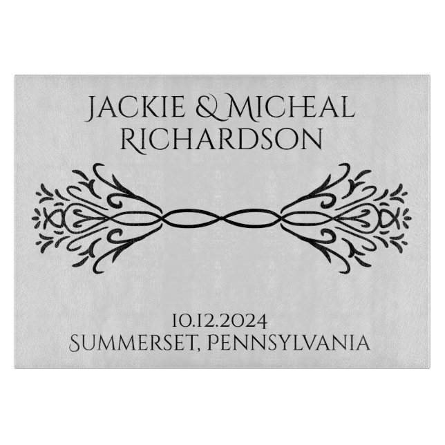 Elegant Simple Custom Names Date Wedding Gift Cutting Board (Front)