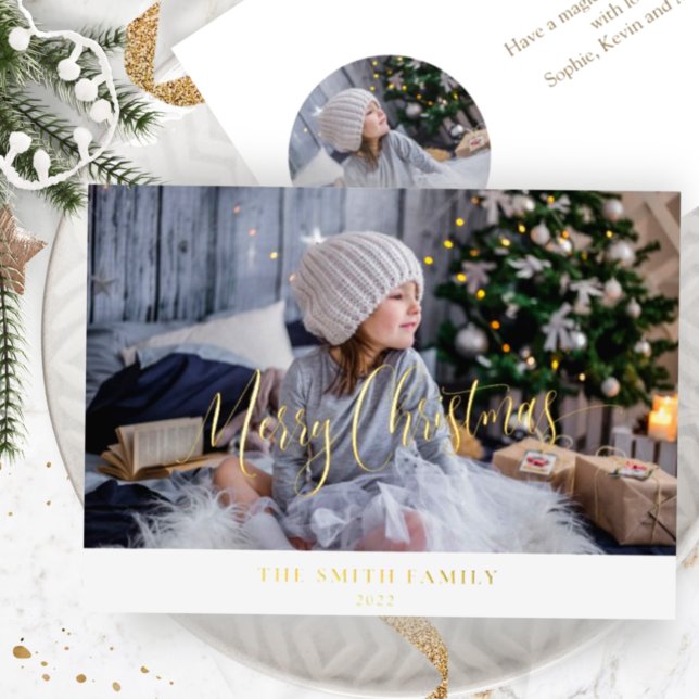 Elegant Simple, Custom Photo, Merry Christmas Real Foil Holiday Card (Creator Uploaded)