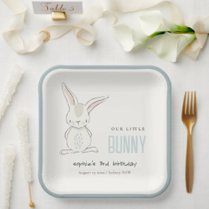 Elegant Simple Cute Blue Bunny Boys Kids Birthday Paper Plate