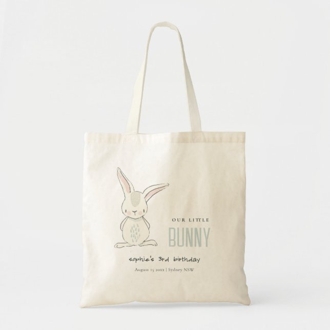 Elegant Simple Cute Blue Bunny Boys Kids Birthday Tote Bag (Front)