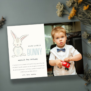 Elegant Simple Cute Blue Bunny Kids Photo Birthday Thank You Card