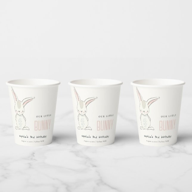 Elegant Simple Cute Bunny Pink Blush Kids Birthday Paper Cups (Multi)