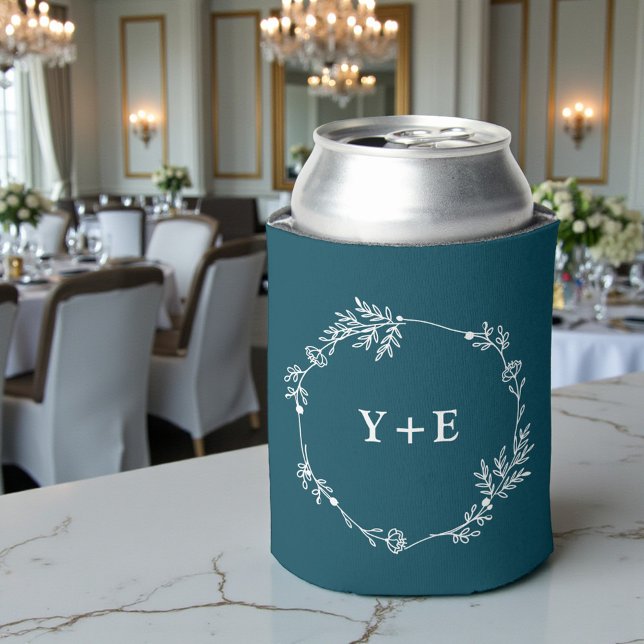 Elegant Simple Deep Teal Monogrammed Wedding Can Cooler (Creator Uploaded)